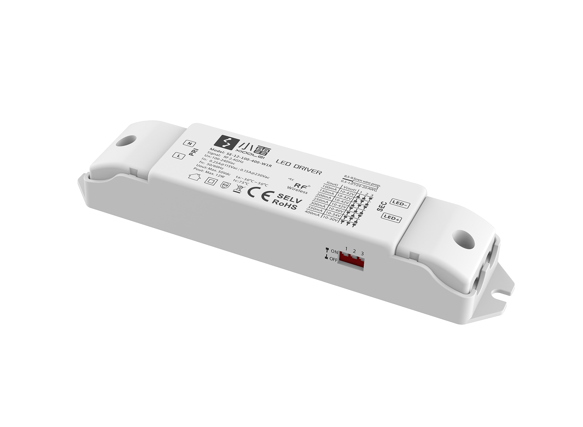 SE-12-100-400-W1R  Ltech Smart home Wireless Dimmablre LED Driver 1-12W 10-42Vdc/350-700mA. 0-100% PWM dimming; Over voltage; over load; Over heat and Short circuit protection; IP20.